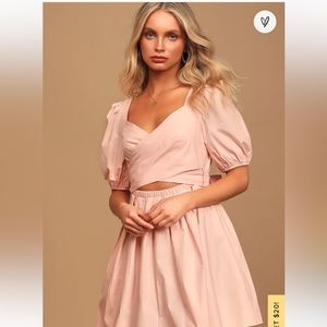 *NEW* Lulus Crisscross Blush Pink Puff Sleeve Backless Mini Dress